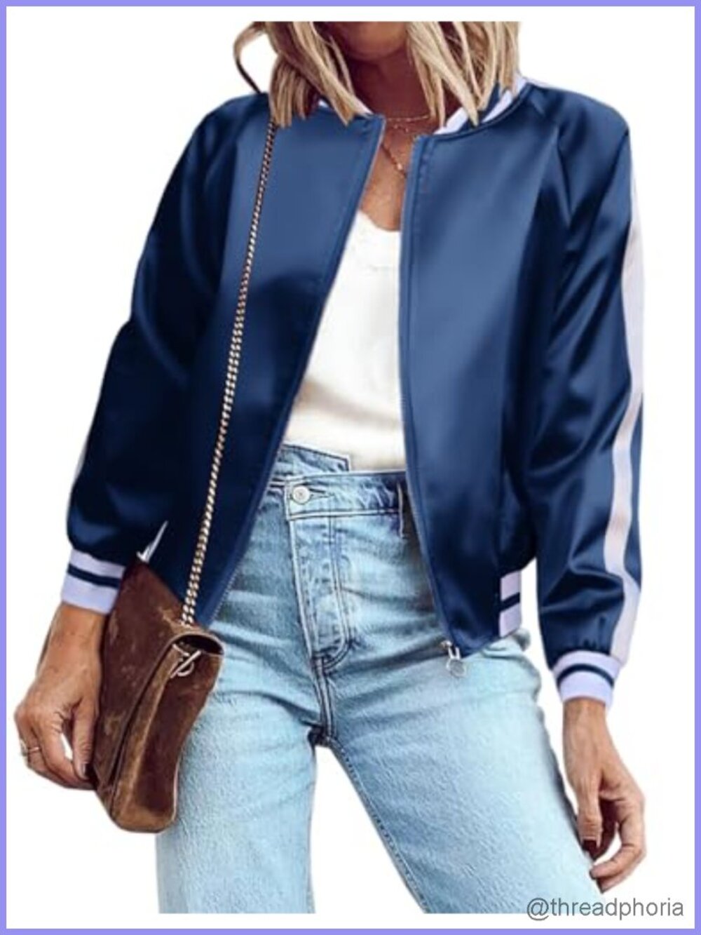 Women's Lightweight Bomber Jacket Zip Up Striped Casual Coat